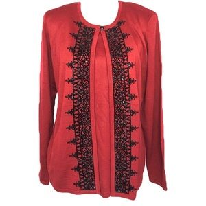 Alfred Dunner sz s Red appliqué top layered look